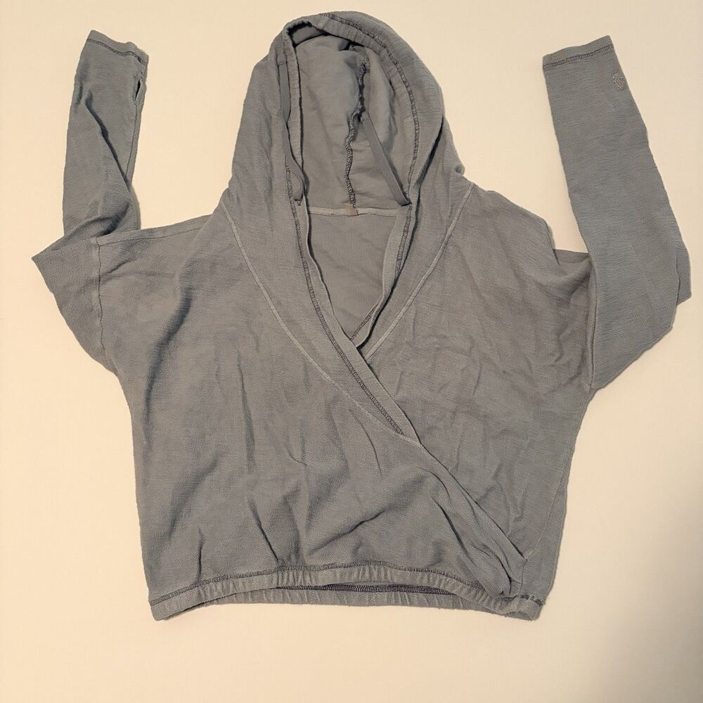 Free People Movement Hoodie Elastic Waist Distressed Grey/Blue Large